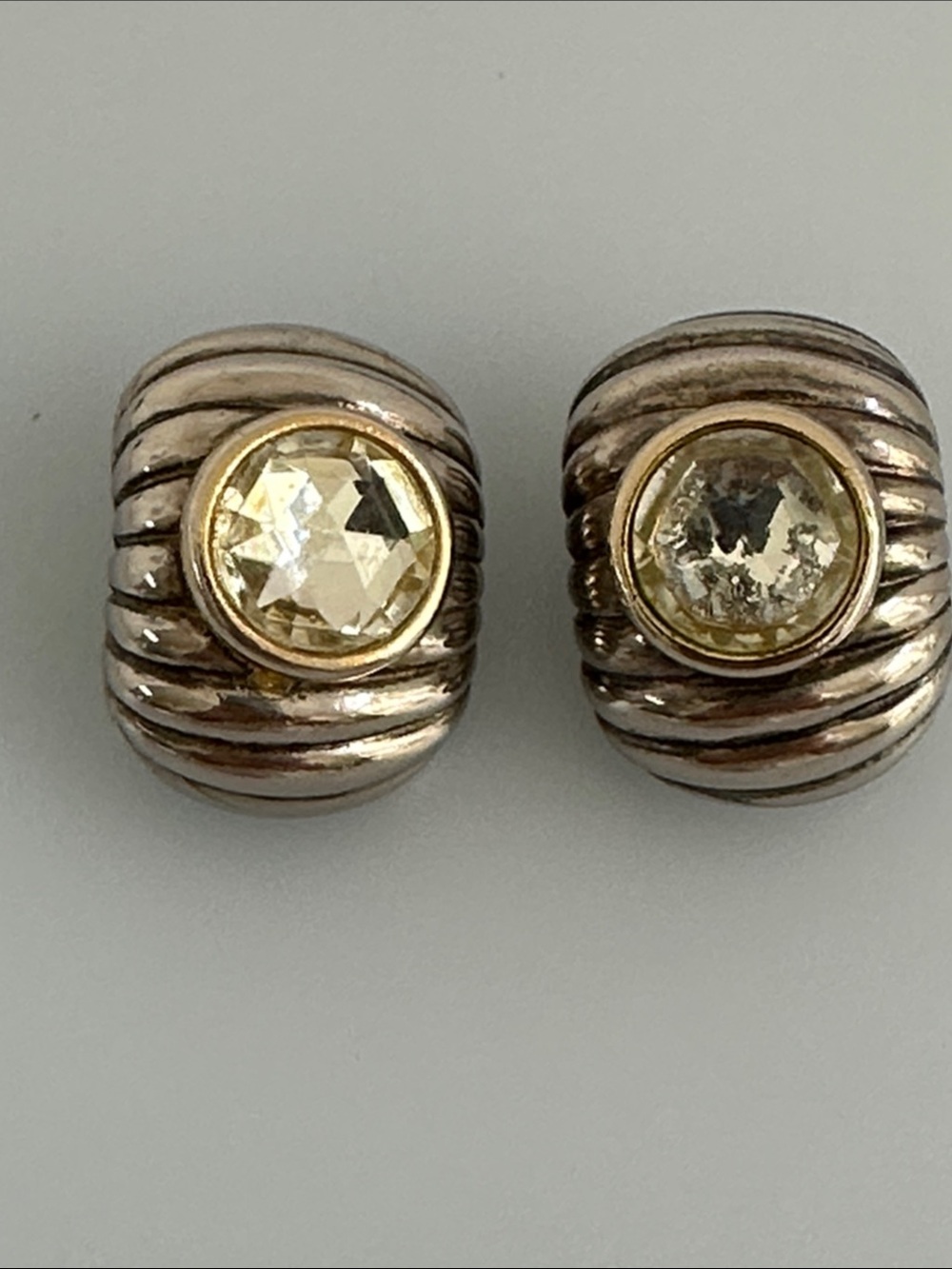 ELlEN DESIGNS Sterling Silver Ribbed Hoop Earrings with Champagne Stones